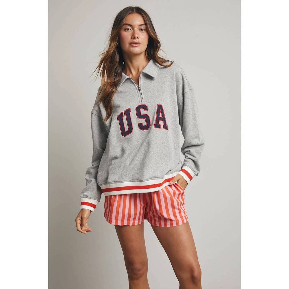 NEW WISHLIST usa half-zip pullover sweatshirt in h.grey/navy